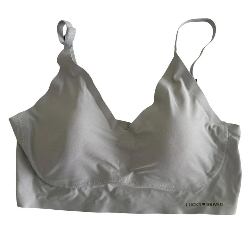 LUCKY BRAND Light Grey Seamless Comfort Lounge Ladies Deep V-Neck Bra, M